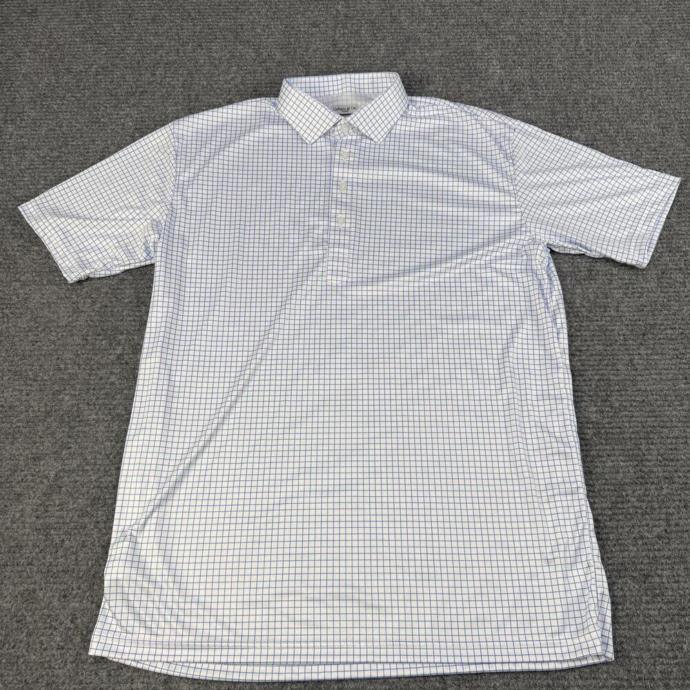 Collars & Co Dress Collar Polo Shirt Mens XL White Blue Check 100% Polyester